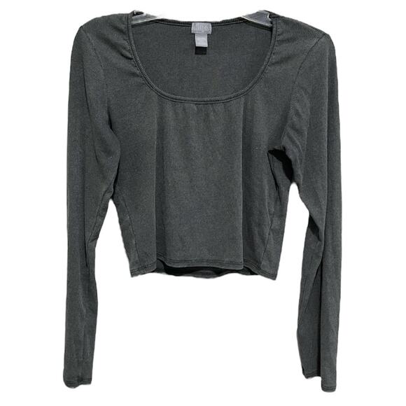 Tillys Womens Ribbed Crop Long Sleeve Tee Size Large Gray Fitted Boxy Skater - Picture 1 of 4